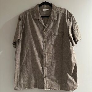 Sonoma Button Down Shirt Mens XXL Brown Cotton Linen Camp Collar Short Sleeve
